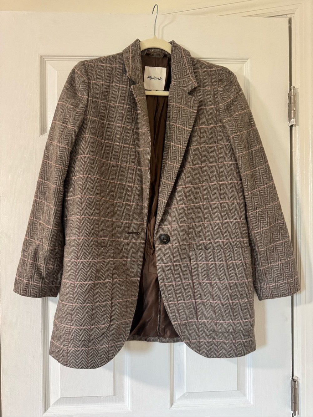 Madewell Brown Plaid Blazer with Pink Windowpane